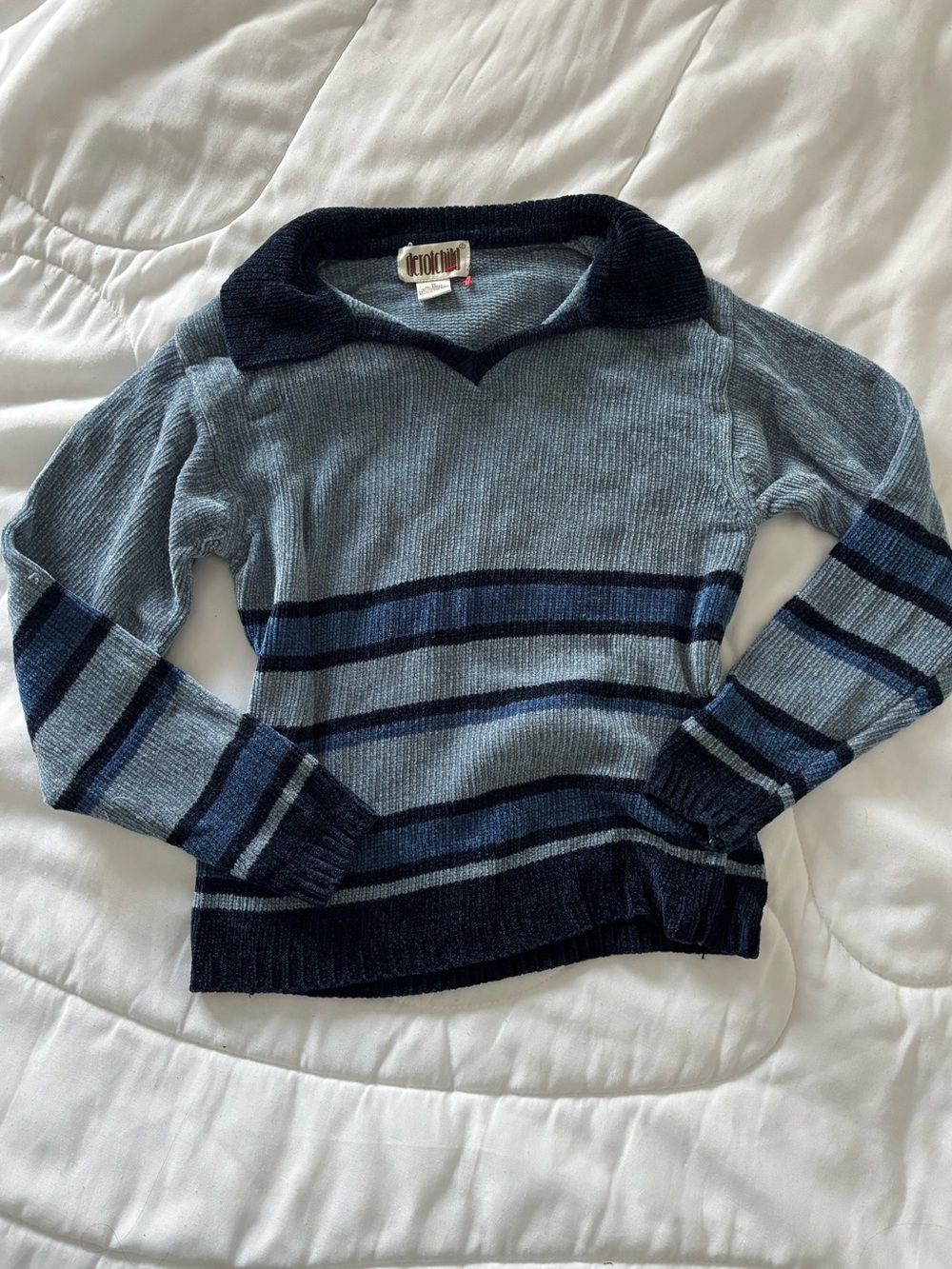 Blue Striped Collared Women's Sweater